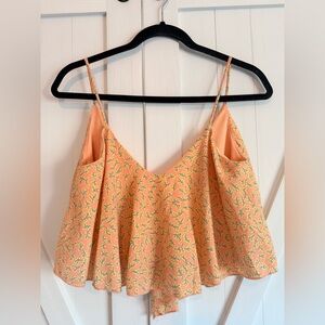 Women's Peach Floral Spaghetti Strap Crop Top